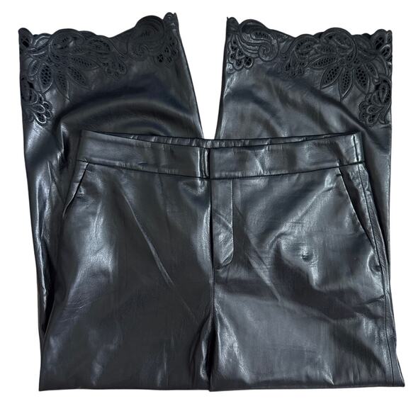 Chico’s Faux Leather‎ Cut Out Ankle Crop Wide Leg Trouser Pants Black Size 12 - Picture 6 of 13